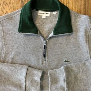 Lacoste Men's Ribbed Quarter-Zip Cotton Sweatshirt Heathered Grey, L